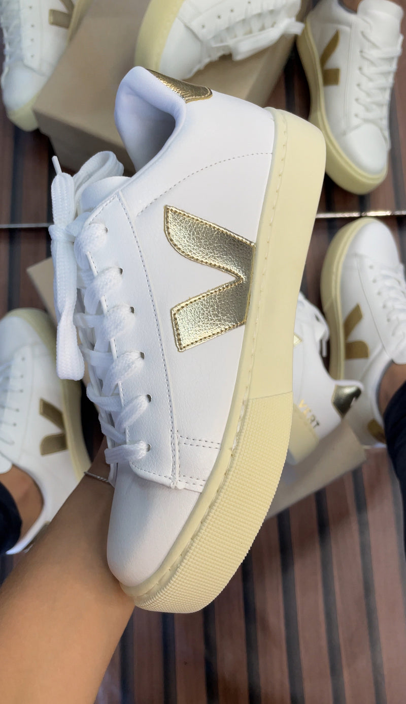 Tenis vert Branco/Dourado